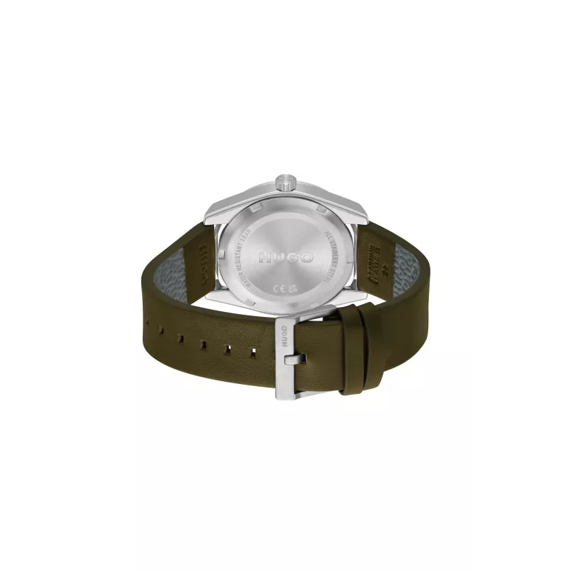 HUGO MAN kello 1530351 42mm ruostumaton teräskotelo musta kellotaulu nahkaranneke