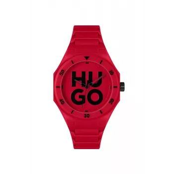 HUGO miesten Velocity kronografi kvartsikello 42 mm ruostumaton teräskotelo musta silikoniranneke 1530328