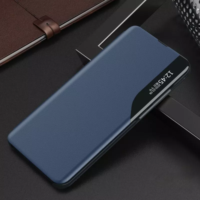Hurtel Eco Leather View -kotelo Samsung Galaxy A05s läpällä - sininen