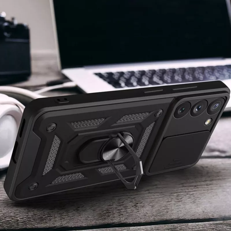 Hurtel Hybrid Armor Camshield -kuori Samsung Galaxy A14 - sininen