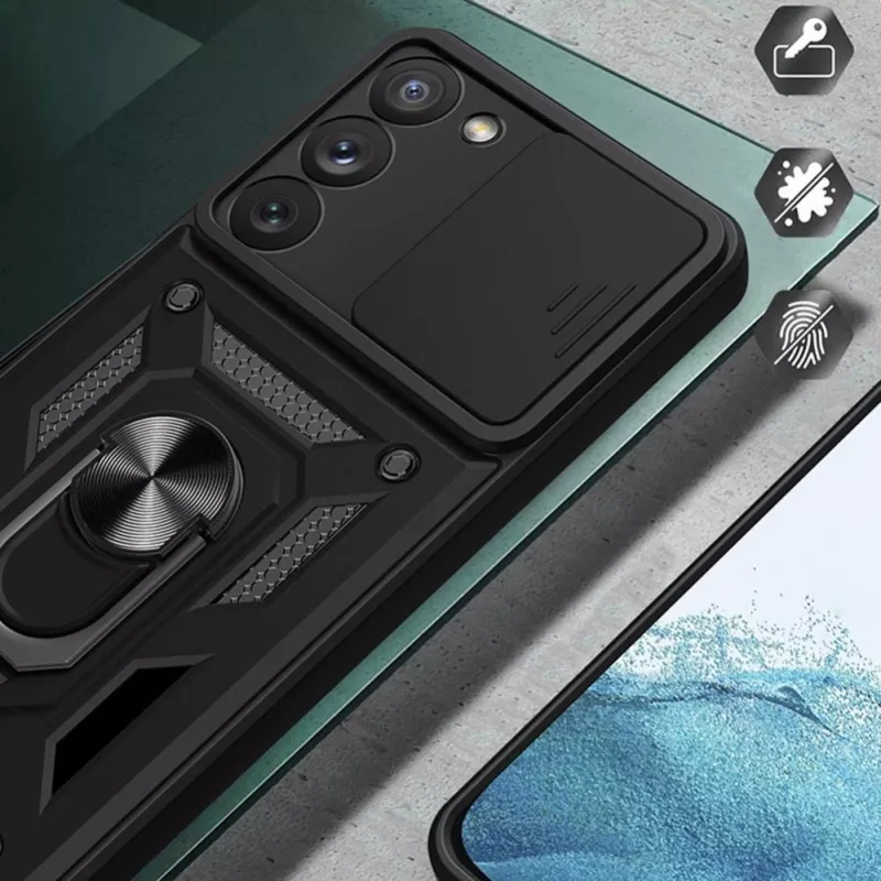 Hurtel Hybrid Armor Camshield -kuori Samsung Galaxy A14 - sininen