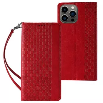 Hurtel Magnet Strap -kuori iPhone 13 Pro Max - lompakkokotelo irrotettavalla kaulanauhalla ja riipuksella - punainen
