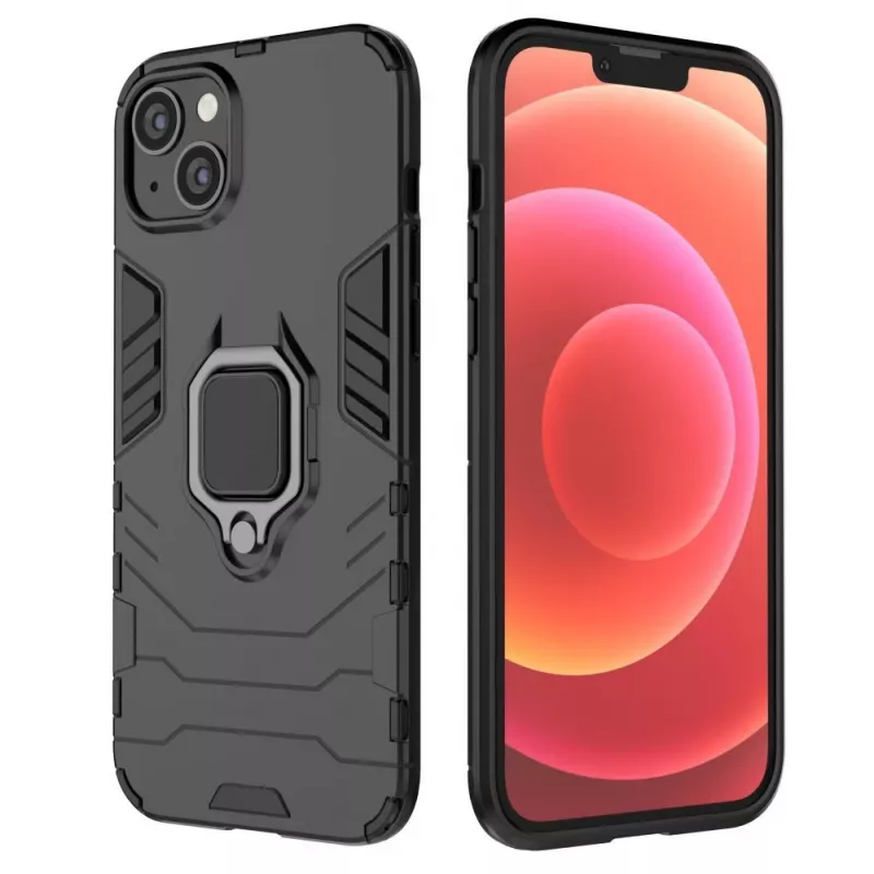 Hurtel Ring Armor -kotelo iPhone 14 Plus, panssaroitu kotelo magneettisella pidikkeellä, rengas, musta