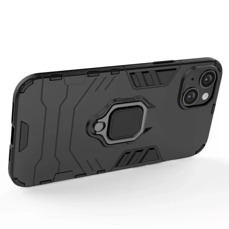 Hurtel Ring Armor -kotelo iPhone 14 Plus, panssaroitu kotelo magneettisella pidikkeellä, rengas, musta