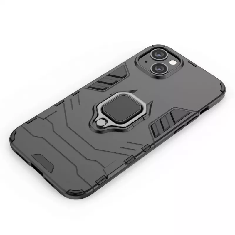 Hurtel Ring Armor -kotelo iPhone 14 Plus, panssaroitu kotelo magneettisella pidikkeellä, rengas, musta