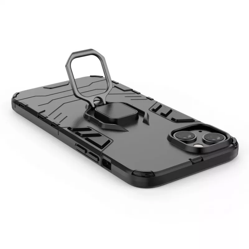 Hurtel Ring Armor -kotelo iPhone 14 Plus, panssaroitu kotelo magneettisella pidikkeellä, rengas, musta