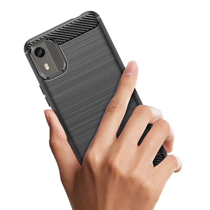 Hurtel silikoninen carbon-kuori Nokia C12 / C12 Pro / C12 Plus - musta