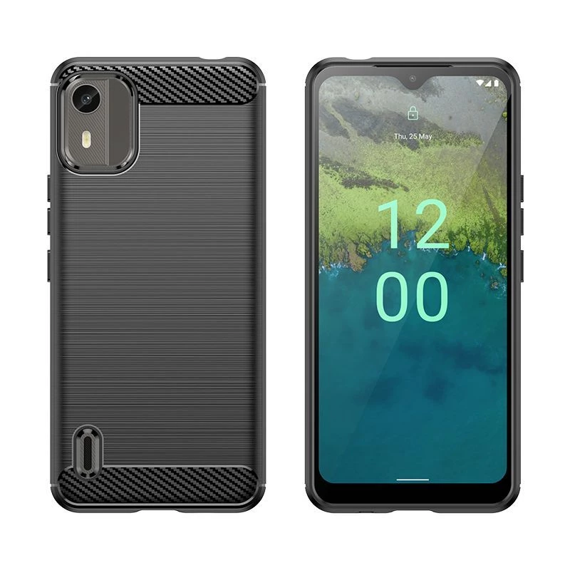 Hurtel silikoninen carbon-kuori Nokia C12 / C12 Pro / C12 Plus - musta