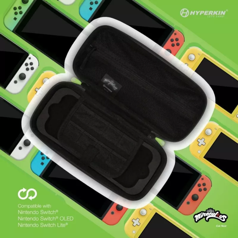 Hyperkin M07541-MTCN kova kotelo, vihreä, monivärinen, PEVA, Nintendo Switch Lite -konsolille, iskunkestävä, vedenpitävä, kantolaukku