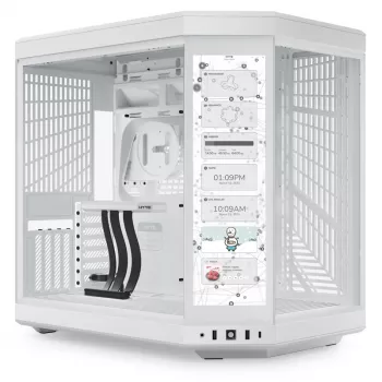 HYTE Y70 Touch Mid-Tower-kotelo, valkoinen, 14,1 tuuman LCD-kosketusnäyttö, karkaistu lasi, E-ATX/ATX/mATX/Mini-ITX
