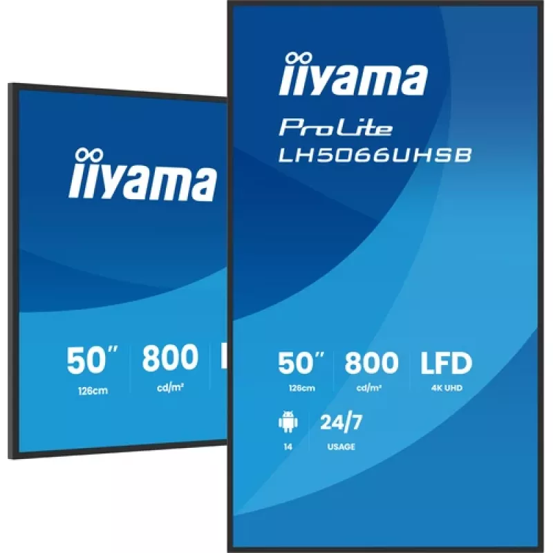 IIYAMA LH5066UHSB-B1AG 50 tuuman 4K UHD IPS digitaalinen infonäyttö Androidilla, 2x HDMI, USB-C, 500 cd/m²