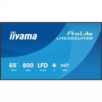 IIYAMA LH6566UHSB-B1AG 65 tuuman 4K UHD Digital Signage -näyttö Android 11:llä, 500 cd/m², 2x HDMI, USB-C, DP, WiFi, 18/7 käyttö