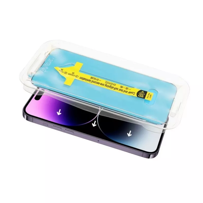 iLike Apple 5D Full Glue karkaistu lasi iPhone 13 / 13 Pro / 14 musta + asennusteline