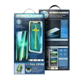 iLike Apple 5D Full Glue karkaistu lasi iPhone 13 / 13 Pro / 14 musta + asennusteline