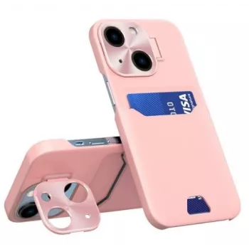 iLike Apple iPhone 14 -nahkakotelo jalustalla korttikotelo jalustalla pinkki