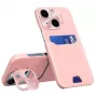 iLike Apple iPhone 14 -nahkakotelo jalustalla korttikotelo jalustalla pinkki