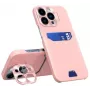 iLike Apple iPhone 14 Pro nahkainen jalustakotelo korttitaskulla ja jalustalla pinkki