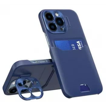 iLike Apple iPhone 14 Pro Leather Stand Case -korttilompakko ja teline sininen