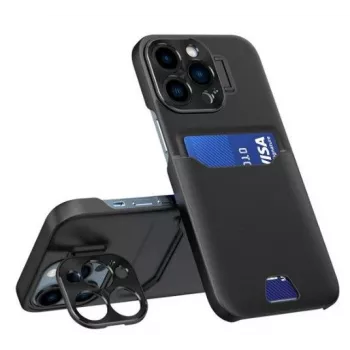 iLike Apple iPhone 14 Pro nahkainen telinekuori korttikotelolla ja jalustalla musta