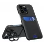 iLike Apple iPhone 14 Pro nahkainen telinekuori korttikotelolla ja jalustalla musta