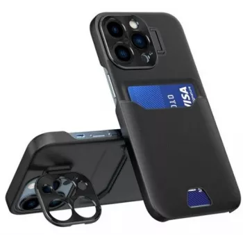 iLike Apple iPhone 14 Pro Max Leather Stand Case Wallet -lompakkokotelo jalustalla, musta