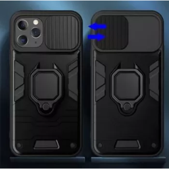 iLike Apple iPhone 14 Pro Max Ring Lens Case musta - hybridisuojakotelo integroidulla sormuspidikkeellä, kameralinssin suojaus, iskunvaimennus, langaton lataus yhteensopiva