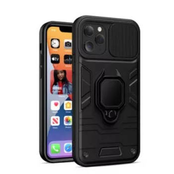 iLike Apple iPhone 14 Pro Max Ring Lens Case musta - hybridisuojakotelo integroidulla sormuspidikkeellä, kameralinssin suojaus, iskunvaimennus, langaton lataus yhteensopiva