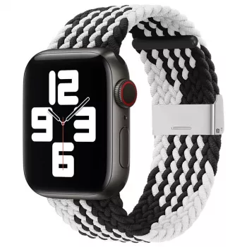 iLike Apple Watch 38/40/41mm punottu kangasranneke musta valkoinen