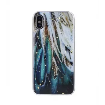 iLike Samsung Gold Glam -kuori Samsung Galaxy A53 5G:lle - höyhenkuvio, läpinäkyvä kultaisin yksityiskohdin