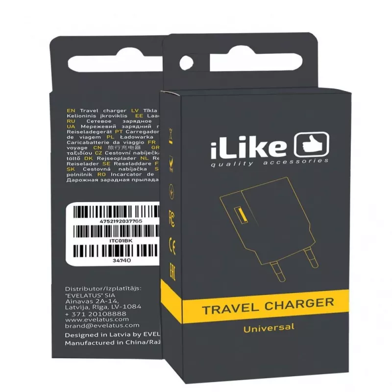 iLike matkalaturi ITC01 valkoinen - 5W USB-A seinälaturi EU-pistokkeella