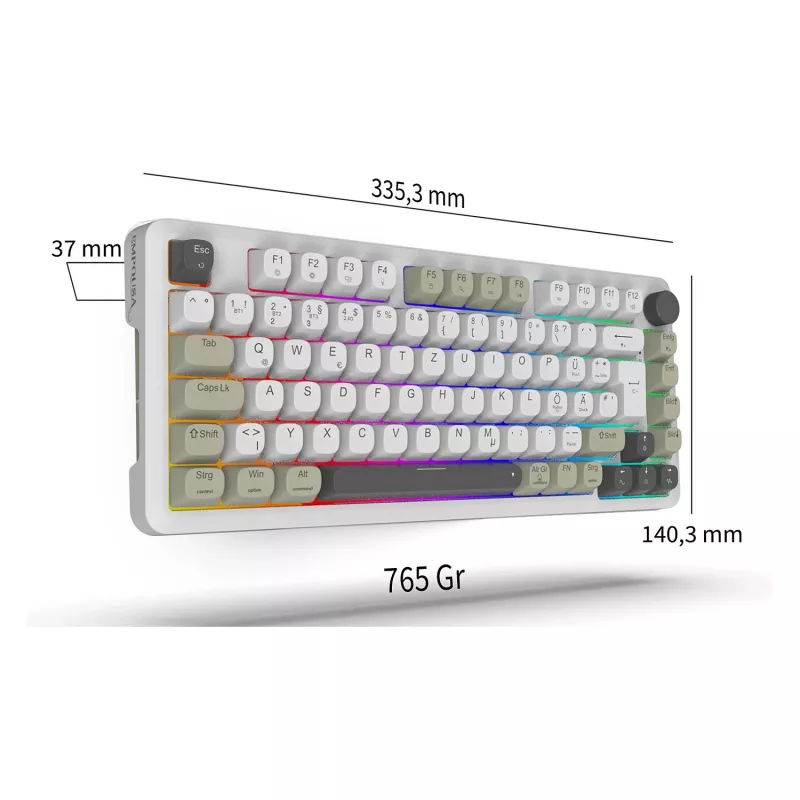 INCA pelinäppäimistö RGB GraySwitch USB-C/BT 2,00 m valkoinen (IKG-455)