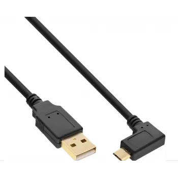 InLine Micro-USB 2.0 -kaapeli, USB-A pistoke - Micro-B pistoke kulma, kullatut kontaktit, 0,5 m