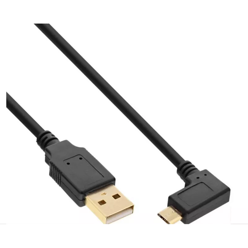 InLine Micro-USB 2.0 -kaapeli, USB-A pistoke - Micro-B pistoke kulma, kullatut kontaktit, 0,5 m