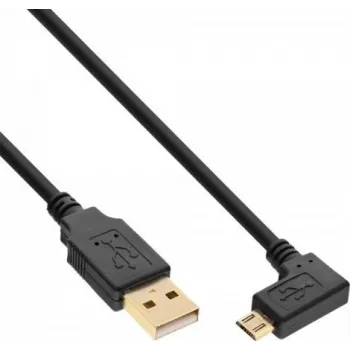 InLine Micro-USB 2.0 -kaapeli, USB-A pistoke - Micro-B pistoke kulma, kullatut kontaktit, 0,5 m