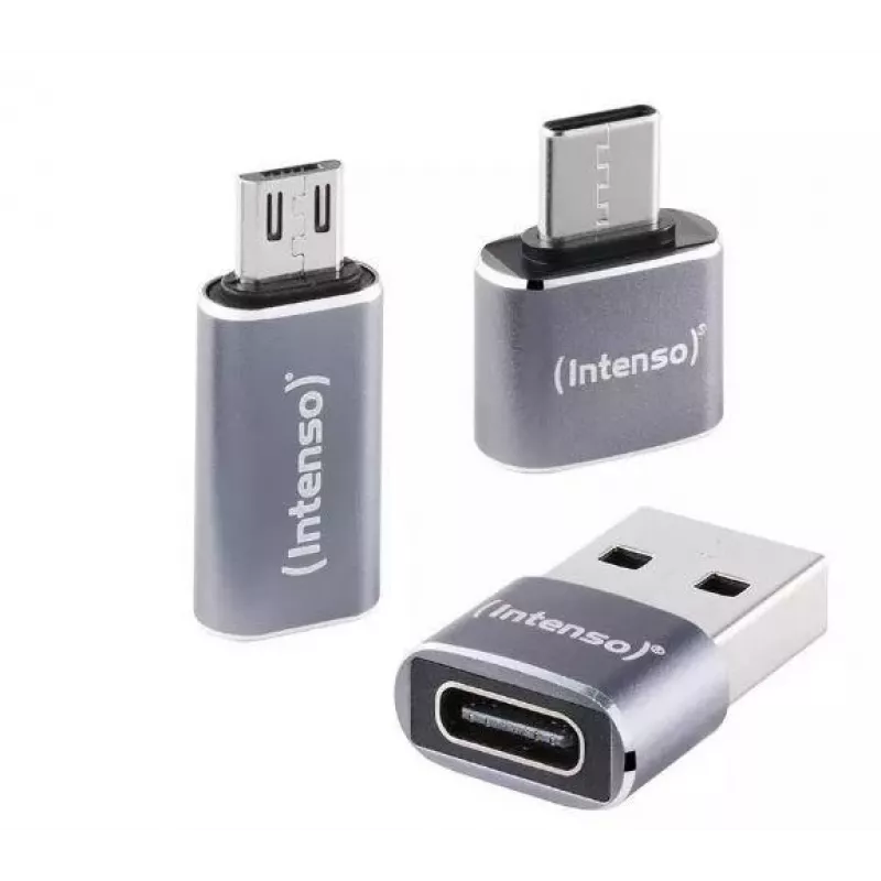 Intenso 3-in-1 USB-C-moniporttisovitin, USB-C–USB-A, USB-C, Micro USB, 480 Mbit/s, 60W PD, musta