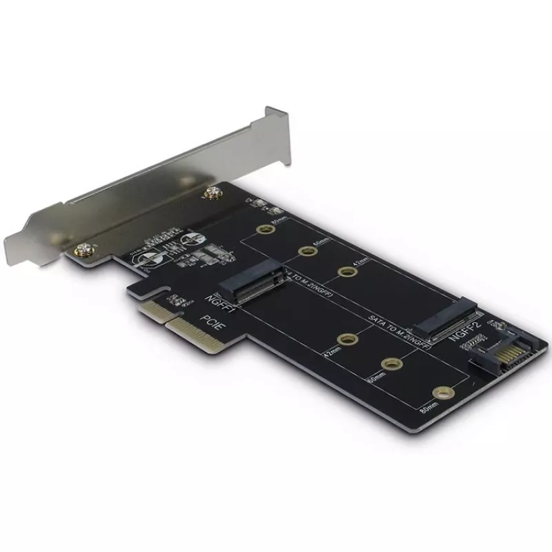 Inter-Tech PCIe-sovitinkortti KT015 PCIe x4 - M.2 NVMe + SATA - M.2