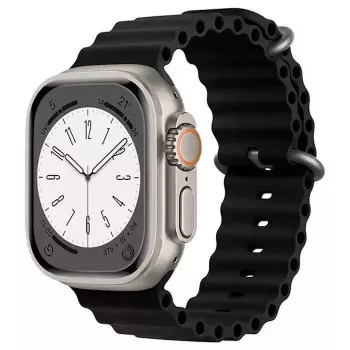 iWear S1 Grooved pehmeä silikoni 20 mm ranneke Apple Watch 49 mm / 45 mm / 44 mm / 42 mm musta