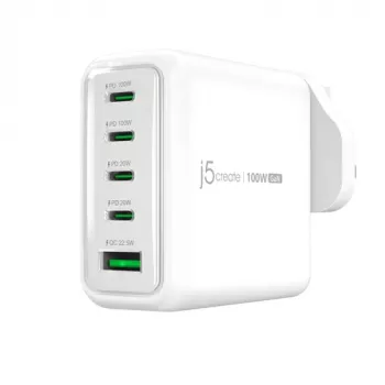 J5CREATE 100W GaN USB-C 5-porttinen laturi