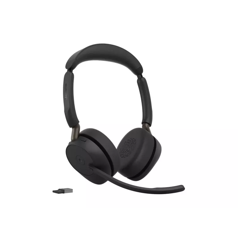 Jabra Evolve3 65 Stereo Link 390a MS langaton korvan päälle asetettava kuulokemikrofoni Bluetoothilla ja USB-A-sovittimella, optimoitu Microsoft Teamsille, musta