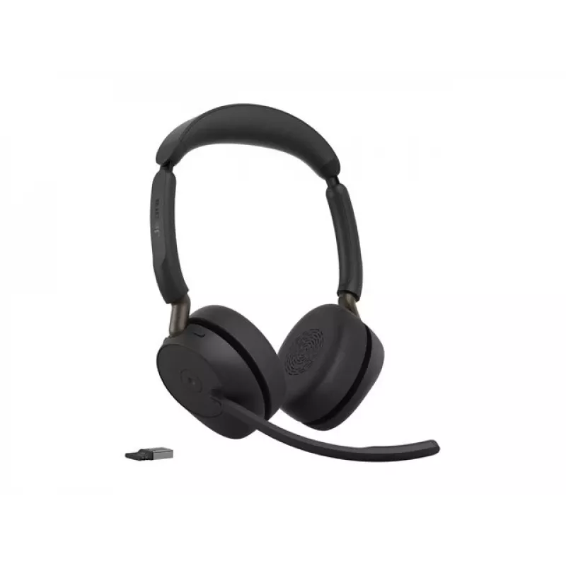 Jabra Evolve3 65 stereo langaton Bluetooth-kuulokemikrofoni ja Link 390a USB-A-sovitin ja lataustelakka – Microsoft Teams -sertifioitu, korvan päälle, taustamelua vaimentava mikrofoni, 37 h akku