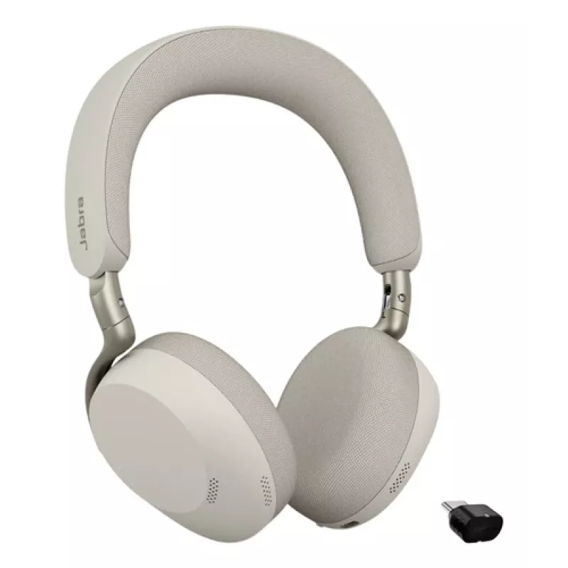 Jabra Evolve3 75 UC langaton on-ear Bluetooth-kuulokemikrofoni melunvaimennuksella ja Link 390c -sovittimella (Warm Grey)