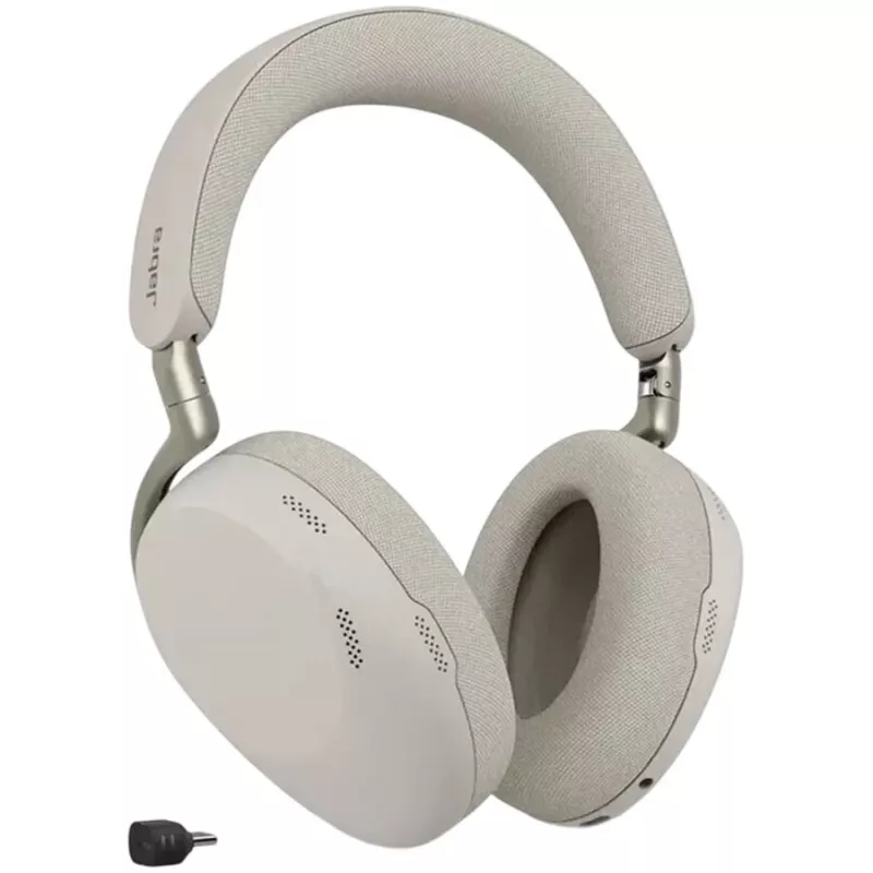 Jabra Evolve3 85 UC langaton over-ear-kuulokemikrofoni aktiivisella melunvaimennuksella ja Link 390C -sovittimella, Warm Grey