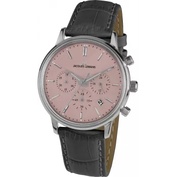 JACQUES LEMANS Liverpool miesten kronografikello 1-209F 39 mm ruostumaton teräs musta taulu