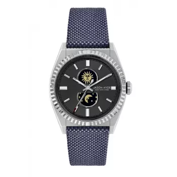 JASON HYDE MAN JH41001 analoginen kvartsikello 40 mm ruostumaton teräskotelo sininen kellotaulu ruskea nahkaranneke