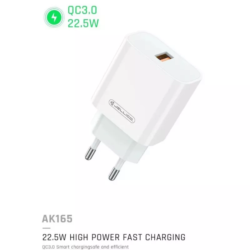 Jellico AK-165 USB 22.5W QC 3.0 älykäs pikalaturi 1x USB (5-12V) valkoinen