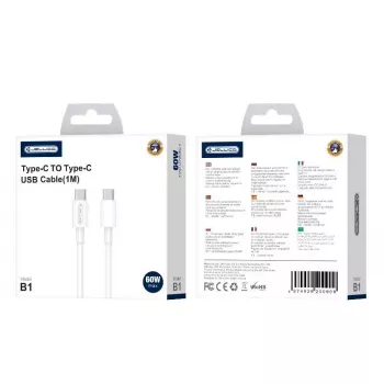 Jellico B1 Durable-Soft yleinen USB-C - USB-C data- & Fast-PD-20W-latauskaapeli 1m valkoinen