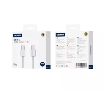 Jellico IP15 Woven Cotton iPhone 15 / 16 USB-C - USB-C data- ja Fast-PD-60W-latauskaapeli 1m valkoinen
