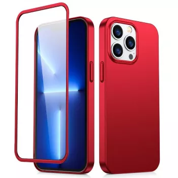 Joyroom 360 Full Case etu- ja takapuoli iPhone 13 Pro Max:lle + karkaistu lasisuojakalvo punainen (JR-BP928 punainen)