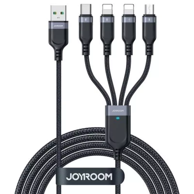 Joyroom 4-in-1 USB-A - 2x Lightning / USB-C / Micro USB latauskaapeli, 3,5A, 1,2m, musta (A18-sarja)