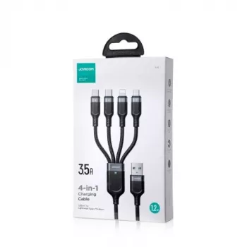 Joyroom 4-in-1 USB - Lightning/ Type-C/ Type-C/ Micro USB kaapeli Multi-Color-sarja A18, 3,5A, 1,2m, musta (S-1T4018A18c)